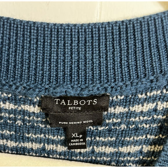 Talbots Pure Merino Wool V Neck Cardigan Sweater Size XLP Textured Plaid Blue - Picture 11 of 13